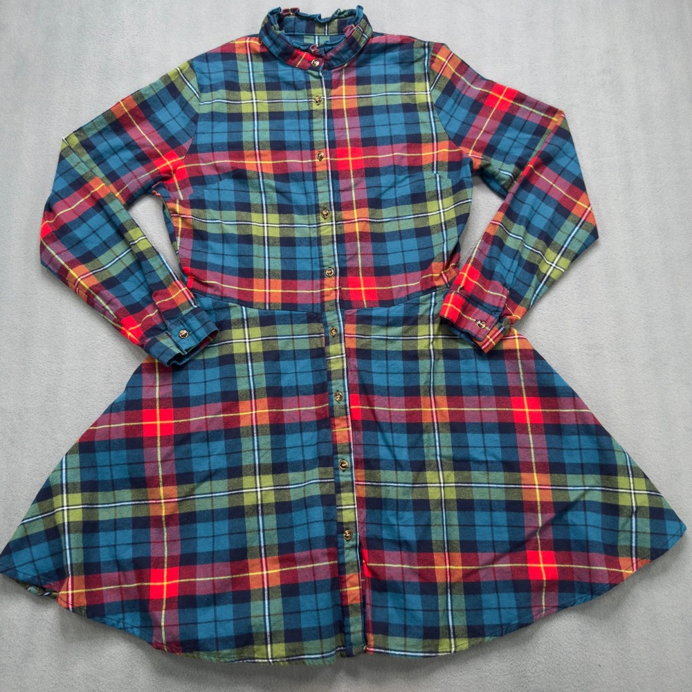 Kiel James Patrick Cozy Cabin Flannels Plaid Dress Medium Blue Red Green Cotton